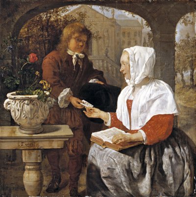 Una giovane donna che riceve una lettera, c.1658 da Gabriel Metsu