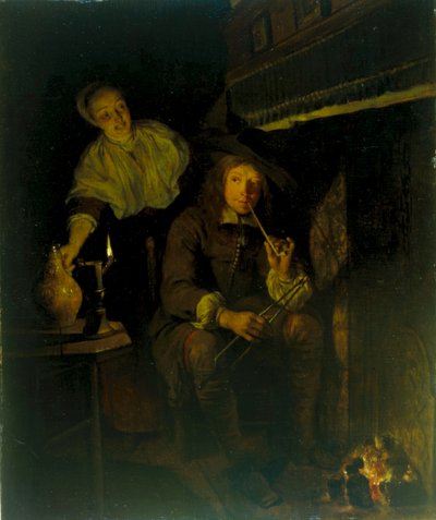 Tedesco: Der Raucher am Kamin Il fumatore al focolare da Gabriel Metsu