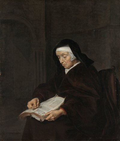 Vecchia donna che medita da Gabriel Metsu