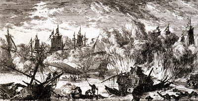 Battaglia navale - incisione da Gabriel Perelle