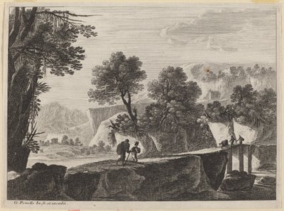 Viaggiatori che si avvicinano a un ponte da Gabriel Perelle