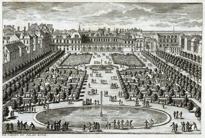 Veduta del Parc du Palais Royal a Parigi (incisione) da Gabriel Perelle