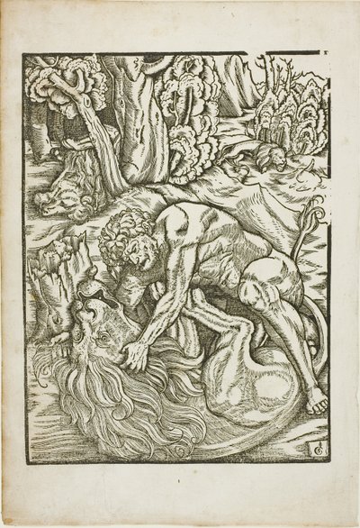 Ercole strangola il leone di Nemea, dalle Fatiche di Ercole da Gabriel Salmon