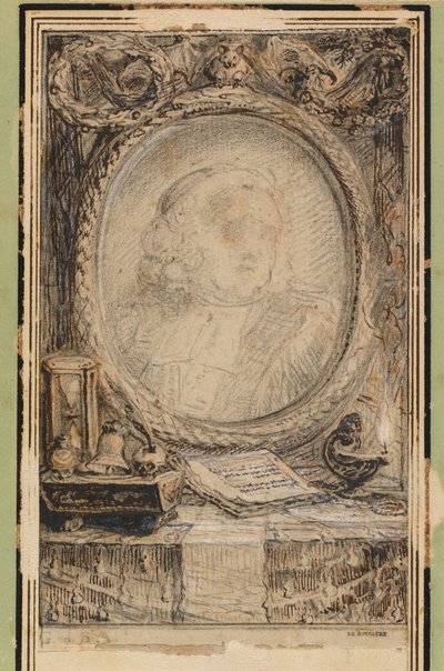 Cornice allegorica con pipistrello, 1769 circa (disegno a penna e inchiostro) da Gabriel de Saint-Aubin