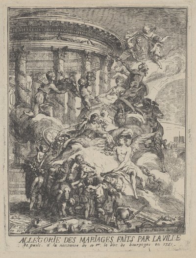 Allegoria dei matrimoni fatti dalla città di Parigi alla nascita del Duca di Borgogna, 1751 da Gabriel de Saint Aubin