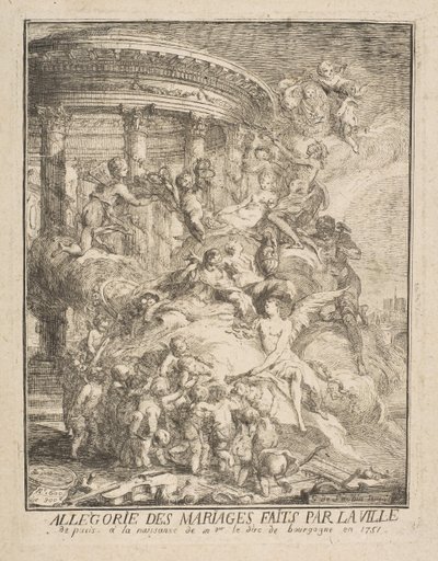 Allegoria dei matrimoni fatti dalla Città di Parigi alla nascita del Duca di Borgogna, 1752 da Gabriel de Saint Aubin