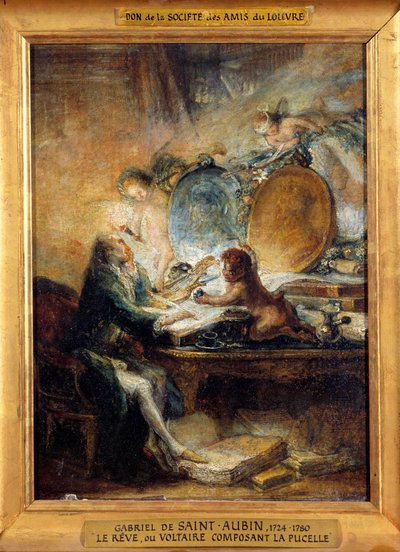 Il sogno o Voltaire (1694-1778) che compone la Pulzella. Dipinto di Gabriel Jacques de Saint Aubin da Gabriel de Saint Aubin