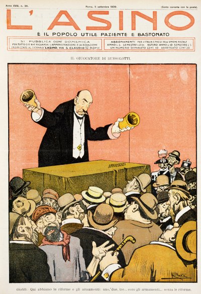 Giocatore di gioco delle tre carte, vignetta satirica dedicata a Giovanni Giolitti, da L