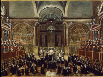 Cerimonia di vestizione di una suora nella Chiesa di San Lorenzo a Venezia (dettaglio). Dipinto di Gabriele Bella, 1789. Venezia, Fondazione Querini Stampalia da Gabriele Bella