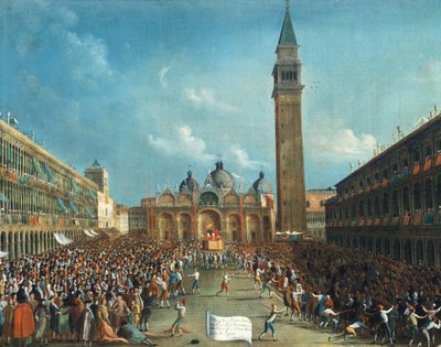 Il Doge portato trionfalmente e che sparge denaro in Piazza San Marco da Gabriele Bella