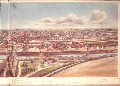 Panorama di Mosca, raffigurante le Mura del Cremlino e il Fiume Moscova, 1819 da Gadolle