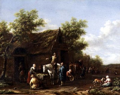 Viaggiatori che riposano i loro cavalli vicino a un fienile da Gael Barend