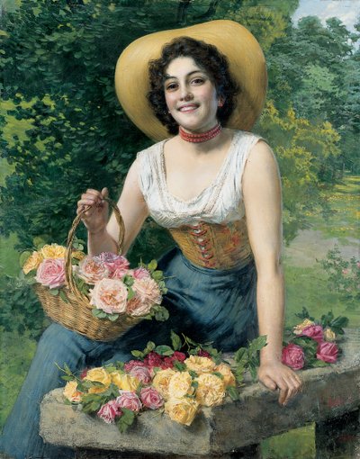 Una bellezza con un cesto di rose da Gaetano Bellei