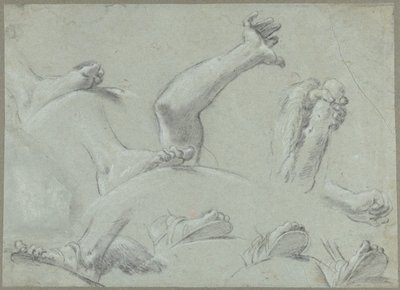 Foglio di schizzi con studi di piedi, mani e un braccio da Gaetano Gandolfi
