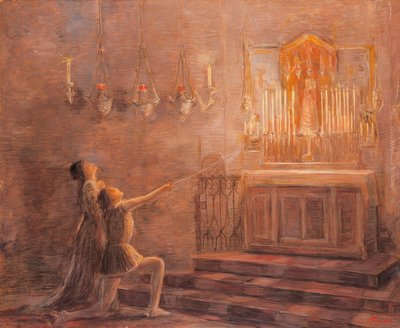 Ugo e Parisina nella cappella di Loreto da Gaetano Previati