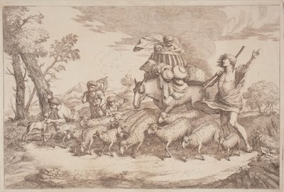 Un viaggio pastorale con un bambino in un cesto a cavallo da Gaetano Zompini, after Giovanni Benedetto Castiglione