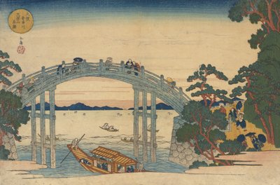Ponte di pietra sul fiume Aji, Osaka, 1838 da Gakutei