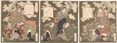 I Tre Eroi di Shoku Shu: Imperatore Ryubi Liu Fei e Suoi..., prima metà del 19° secolo da Gakutei