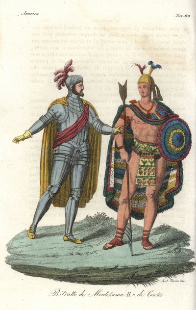 Hernán Cortés incontra Montezuma II nel 1519 da Gallo Gallina