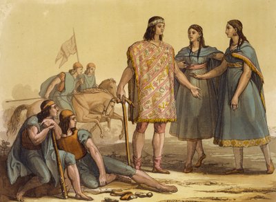 Nativi della Tribù Araucani, Argentina, da Le Costume Ancien et Moderne, Volume II, tavola 37, di Jules Ferrario, pubblicato c.1820s-30s da Gallo Gallina