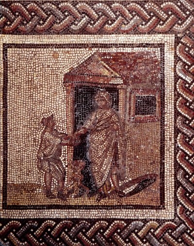 Arte Gallo-Romana: pavimentazione a mosaico che rappresenta un calendario rustico. Scena di celebrazione. Fine II, inizio III secolo d.C. Da Saint-Romain-en-Gal (Rhone). Saint Germain en Laye, Museo Nazionale di Archeologia da Gallo Roman