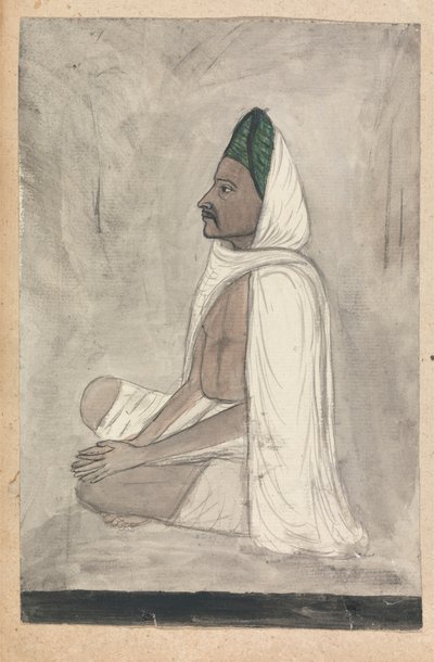 Uomo con turbante verde seduto a gambe incrociate da Gangaram Chintaman Tambat