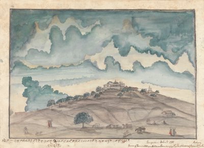 Vista di Parbati, una collina vicino a Poona occupata da templi frequentati dal Peshwa da Gangaram Chintaman Tambat