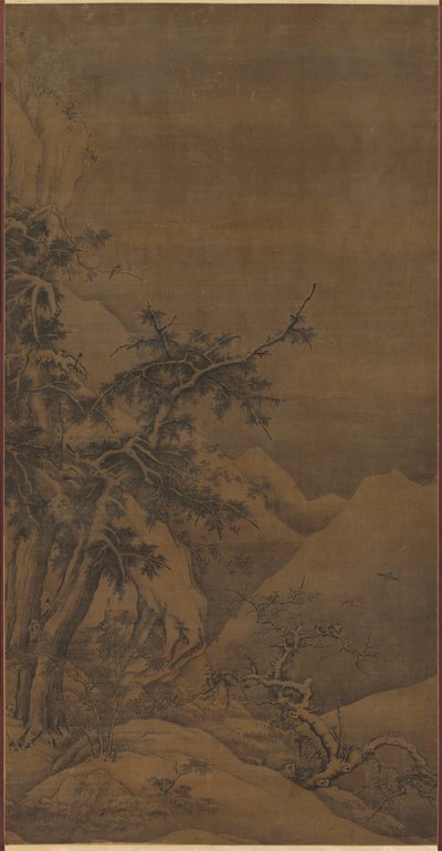 Uccelli in un boschetto in un paesaggio invernale montuoso, 1100s da Gao Tao