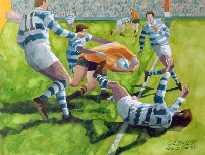 Partita di rugby: Australia contro Argentina nella Coppa del Mondo, 1991 da Gareth Lloyd Ball