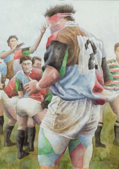 Partita di rugby: Harlequins contro Northampton, Brian Moore alla rimessa laterale, 1992 da Gareth Lloyd Ball