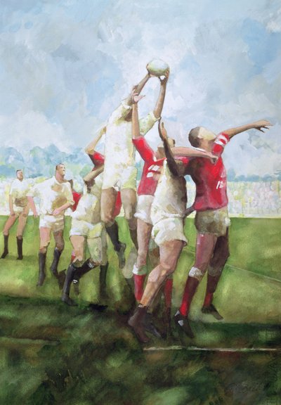Partita di rugby: Llanelli contro Swansea, rimessa laterale, 1992 da Gareth Lloyd Ball