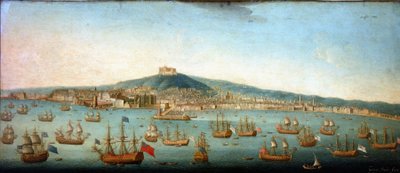 Veduta della baia di Napoli con la flotta dell