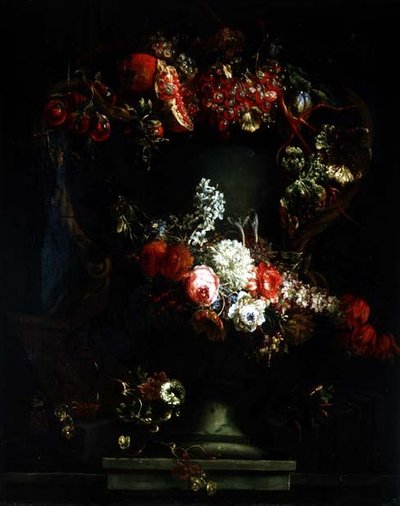 Festone di uva, prugne e melograno con fiori da Gaspar Pieter II Verbruggen