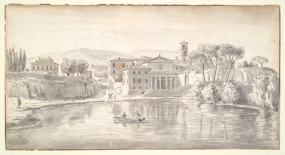 Chiesa e case lungo un fiume da Gaspar van Wittel