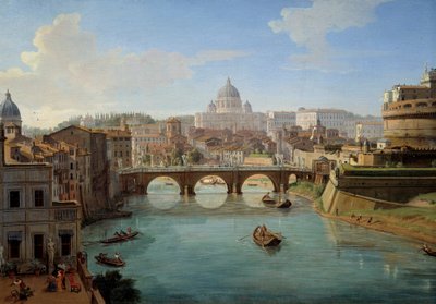 Veduta della Basilica di San Pietro a Roma, dettaglio del dipinto "Veduta del Castello di Sant