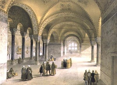 Haghia Sophia, tavola 13: il centro della galleria, inciso da Louis Haghe (1806-85) pubblicato nel 1852 (litografia) da Gaspard (after) Fossati