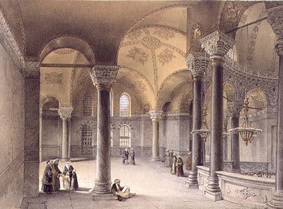 Haghia Sophia, tavola 14: la Galleria Orientale, inciso da Louis Haghe da Gaspard (after) Fossati