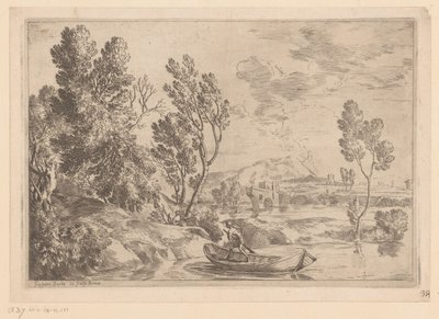 Paesaggio fluviale con uomo in barca da Gaspard Dughet