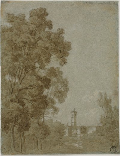 Paesaggio romano con vista sulla chiesa da Gaspard Dughet