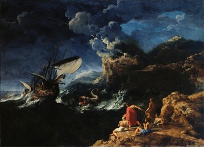 Paesaggio marino con Giona e la balena da Gaspard Dughet