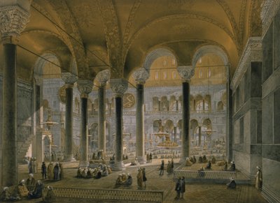 Haghia Sophia, tavola 6: la navata nord, incisa da Louis Haghe, pubblicata nel 1852 da Gaspard Fossati