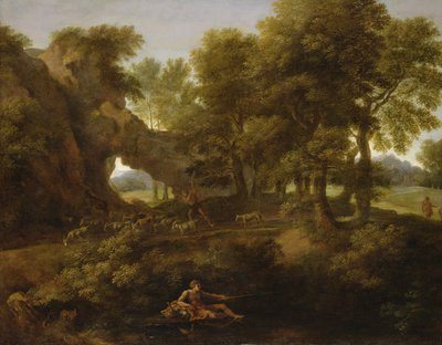 Paesaggio con pescatore, pastore e altre figure da Gaspard Poussin Dughet