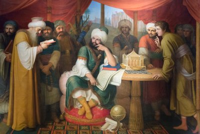 Harun Al Rashid nella sua tenda con i saggi dell