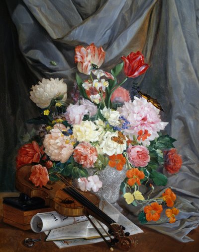 Natura morta con vaso di fiori recisi e violino da Gaspare Mattioli