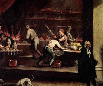 Cuochi veneziani che lavorano in una cucina (dettaglio) da Gasparo Diziani