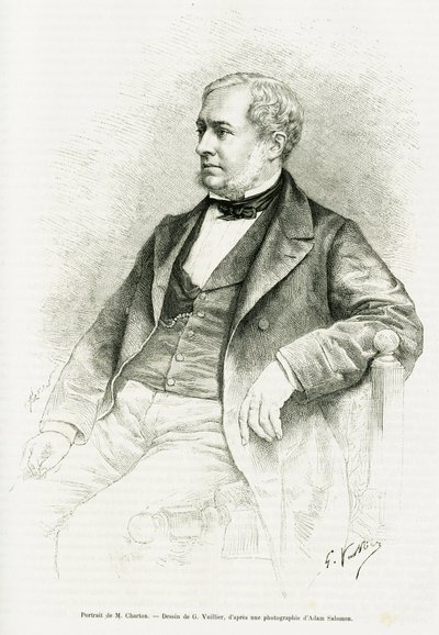Ritratto di Edouard Charton. Incisione di G.Vuillier, da una fotografia di Adam Salomon, per illustrare l