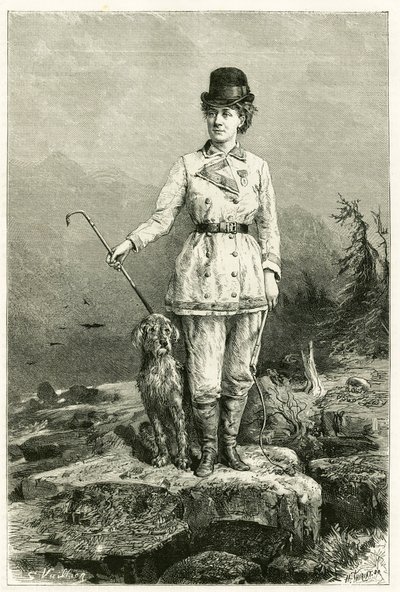 Ritratto di Madame Marie De Ujfalvy-Bourdon, in abito da viaggio, con il suo cane, sposata con l