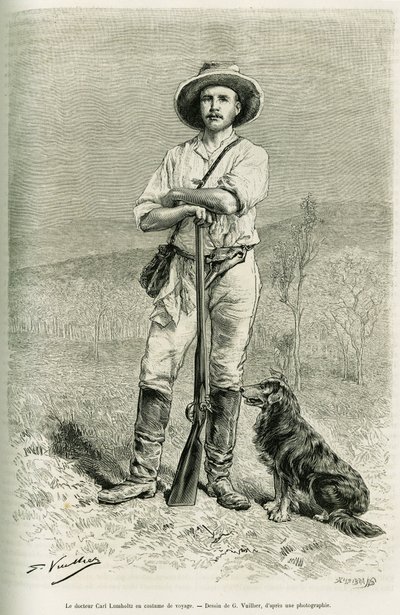 Ritratto del viaggiatore autore Carl Lumholtz (incisione) da Gaston Vuillier