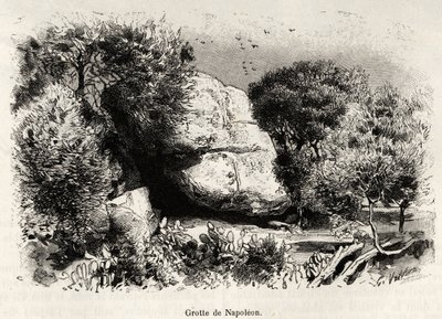 La grotta di Napoleone, dove Napoleone Bonaparte (1769-1821) amava rifugiarsi da bambino per studiare e meditare (incisione) da Gaston Vuillier