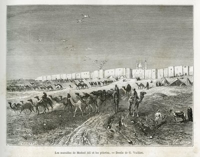 Le mura di Meshed Ali (Ali Ibn Abi Talib, morto nel 661, cugino, discepolo e genero di Maometto (570-632)) si trovano nella moschea di Najaf (Iraq) e i pellegrini si riuniscono per celebrare il primo e padre di tutti gli imam. Incisione di G. Vuillier, per da Gaston Vuillier